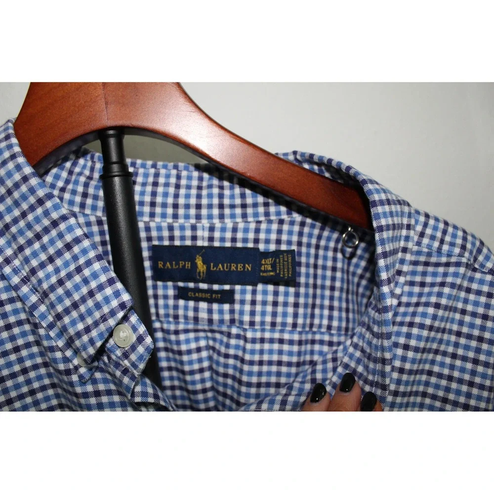 Polo Ralph Lauren Mens 4XLT Blue‎ Gingham Check Long Sleeve Button Down Shirt